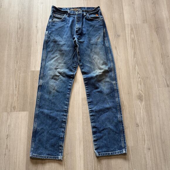 Men's Wrangler FR Flame Resistant Denim Blue Relaxed Fit Work Jeans Sz 32 x 34
